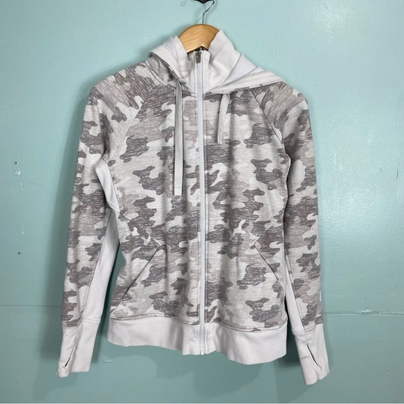 Athleta Triumph Zip Up Hoodie Camo Sz‎ M Gray 511504 - Picture 1 of 10
